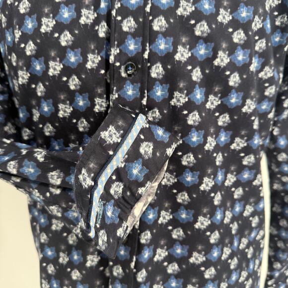 Robert Graham Woven Button Front Long SleeveShirt Black Navy Geometric Print M - Picture 5 of 9